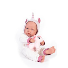 Muñeca Antonio Juan recién nacida con disfraz de unicornio