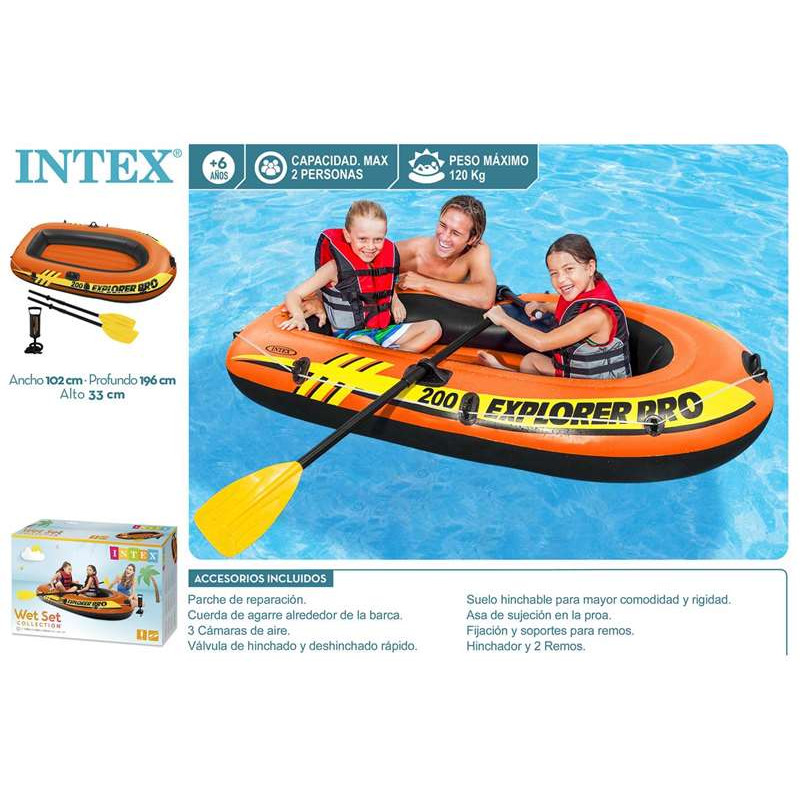 Barca hinchable Intex Explorer Pro 200 con remos y bomba 196 cm